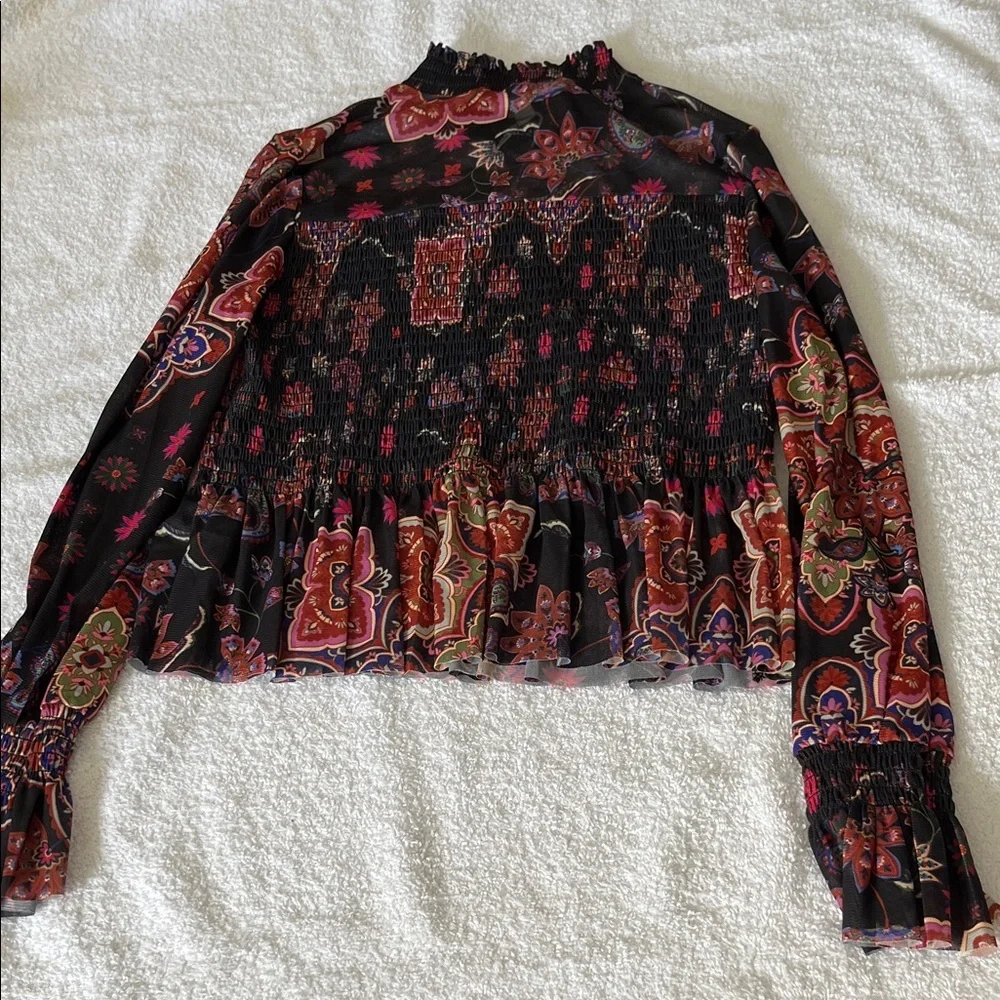 Chelsea & Violet Black Floral Smocked Peplum Blouse